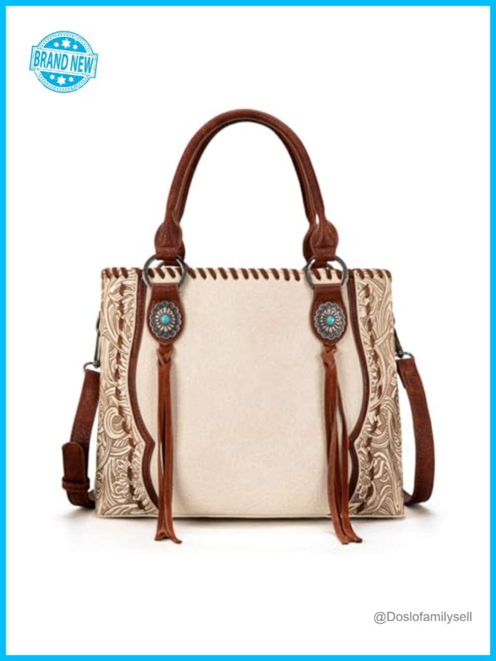 Vintage Floral Tooled Western Tote Bag with Concho Tassels